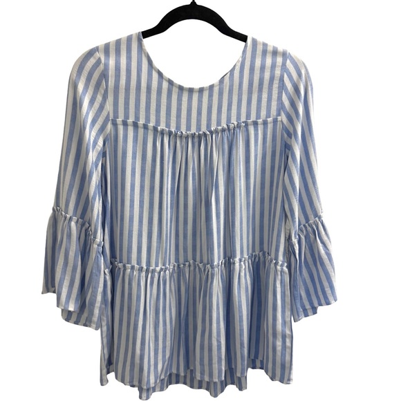 Frazzle Tops - NEW WITH TAGS! Blue & White Striped Tiered Ruffle Tunic Top | Small